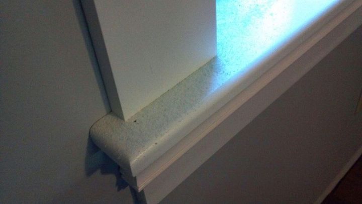 what is this mysterious blue powder that keeps collecting on our window and sill, pest control, windows, This is the side of the window that shows the largest concentration of the blue stuff mostly in the corner not seen in this shot but is even visible to the edge of the sill