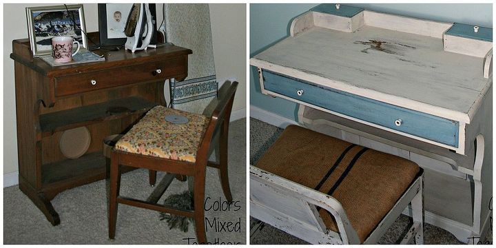 milk paint desk and bench makeover, painted furniture