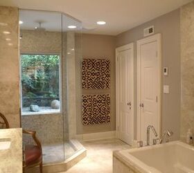 remodeling ideas for every budget, bathroom ideas, bedroom ideas, kitchen design, living room ideas, outdoor furniture, outdoor living, small bathroom ideas, Window integrated into spa shower that has a beautiful view of the private back patio