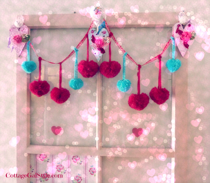 sweet valentine heart pompom garland, crafts, seasonal holiday decor, valentines day ideas