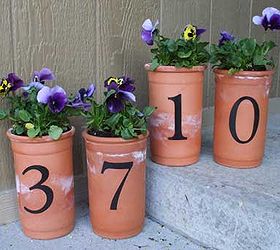plant some pretty house number pots, outdoor living, repurposing upcycling, Planted pots are a great way to welcome guests