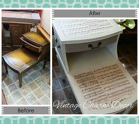 music table redo with mod podge, chalk paint, painted furniture
