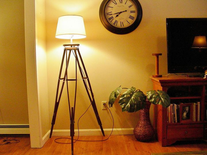 crutches upcycled into tripod lamp, home decor, lighting, repurposing upcycling, The finished lamp