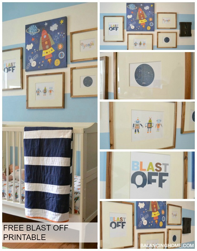 nursery art free printable, bedroom ideas, home decor, Check all this homemade art in this Robot space themed nursery