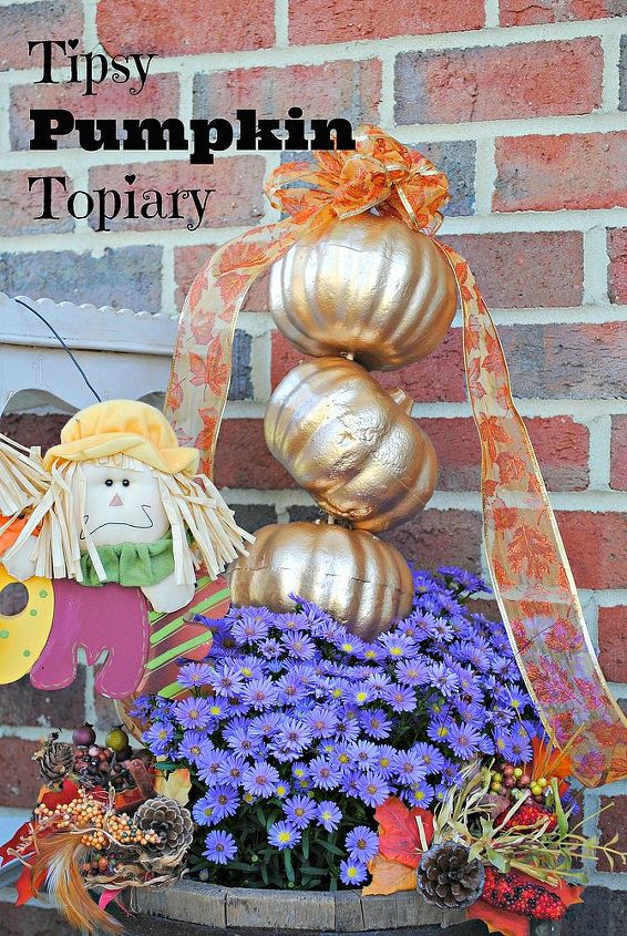 tipsy pumpkin topiary, crafts, gardening, seasonal holiday decor