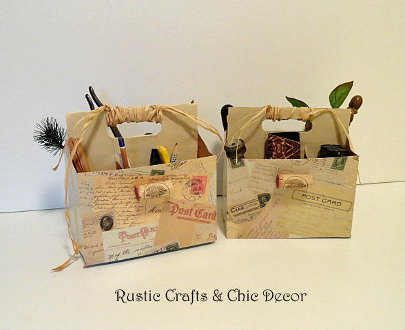 recycled six pack bottle container storage caddies, crafts, decoupage, repurposing upcycling, I used decorative paper and Mod Podge for these with some wine corks for a little something extra