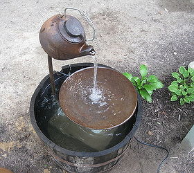tea pot fountain instructions, Add water and your done The unit is free standing so it can be leveled and no holes are drilled in the whiskey barrel I put it all away every winter and take it out and set it up in the spring