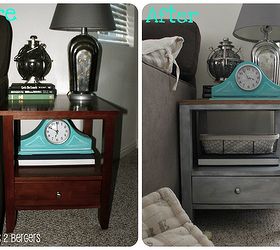 mdf side table makeover i did a metal finish and new wood top, chalk paint, painted furniture, Before and After