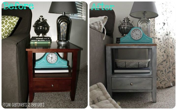 mdf side table makeover i did a metal finish and new wood top, chalk paint, painted furniture, Before and After