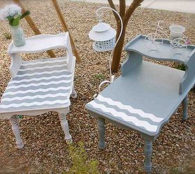 refurbished end tables chevron style, painted furniture, Two tables re done for two sisters Love them