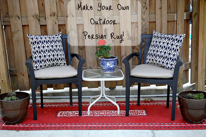 see how i spruced up a dirty shady outdoor space, decks, outdoor living, I love this one as much as my blue and white oudoor Oriental rug What a fun transformation