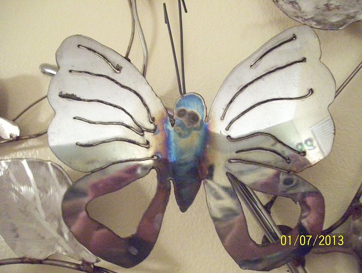 recycled metal wall art, repurposing upcycling, Butterfly close up