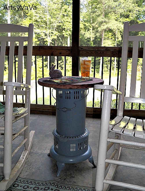 vintage kerosene heater table, hvac, outdoor furniture, outdoor living, painted furniture, repurposing upcycling