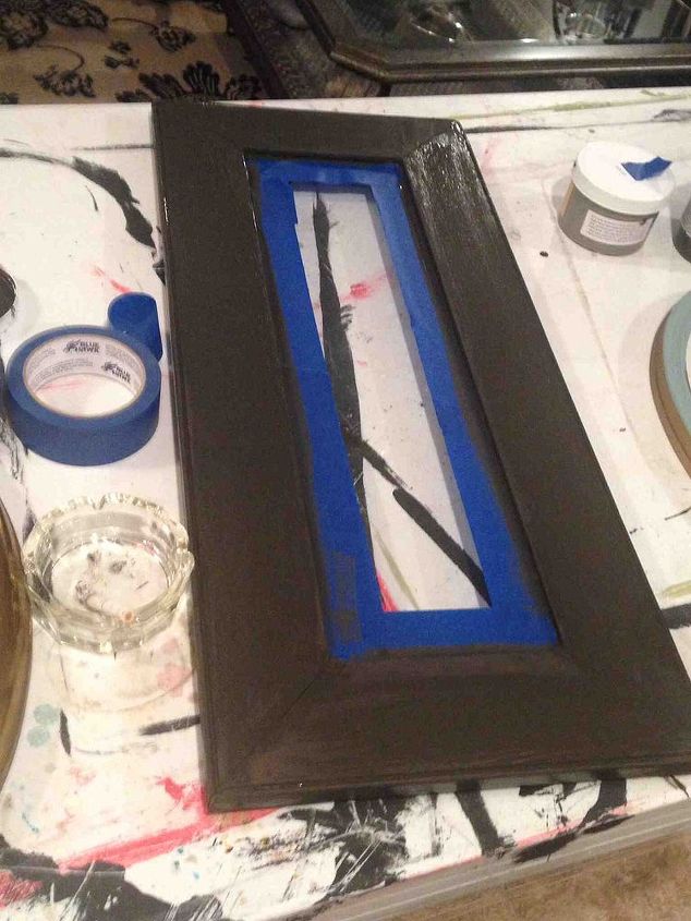 picture frames cabinet doors mirrors silver trays recycle reuse, chalkboard paint, crafts, home decor, painting, repurposing upcycling, Old cabinet door painted in French Roast
