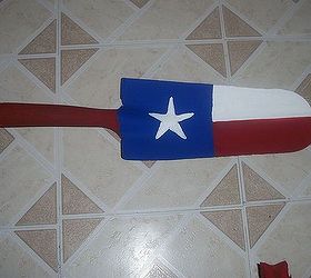 turning old rusty shoves into colorful art work, home decor, patriotic decor ideas, repurposing upcycling, Texas flag long face shovel