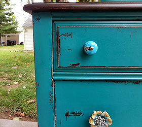 chippy teal dresser, chalkboard paint, painted furniture, repurposing upcycling, Added this awesome hardware