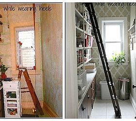 pantry remodel before and after, closet, home decor, shelving ideas, My updated walk in pantry complete with library ladder