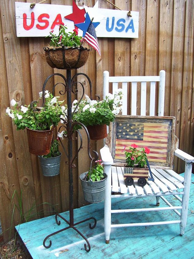scrap wood usa sign, crafts, patriotic decor ideas, seasonal holiday decor, All together outside