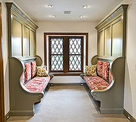 historic renovation in west chester pa, 2nd floor hallway turned into a reading nook with custom Inglenook benches