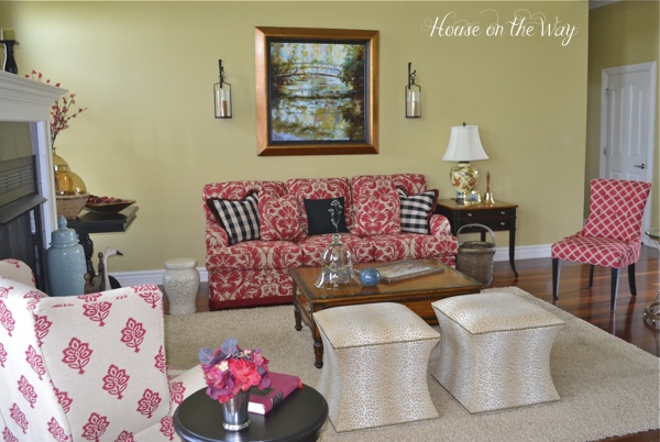 living room home tour, home decor, living room ideas, painted furniture, Red black and cream are the main colors used in my living room There are also touches of yellow khaki and some blue