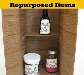 pretend magic potions from repurposed items, crafts, repurposing upcycling, A fun craft to make with your child You can do make these potions and cabinet with children ages 3 up to tween