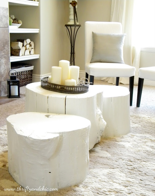 tree stump coffee table, diy, how to, painted furniture, Tree stumps after