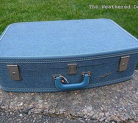 diy suitcase side table, painted furniture, repurposing upcycling, Pretty blue vintage suitcase for 1 at a garage sale