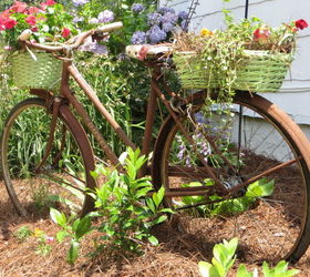 recycled garden bike, gardening, repurposing upcycling, rusty old garden bike