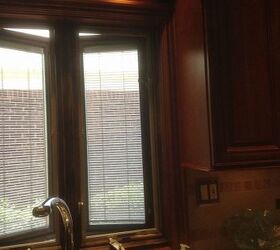 wrong color stain, kitchen design, painting, windows, Frame against kitchen cabinet