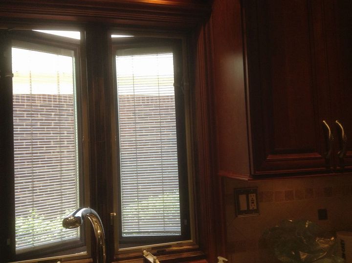 wrong color stain, kitchen design, painting, windows, Frame against kitchen cabinet