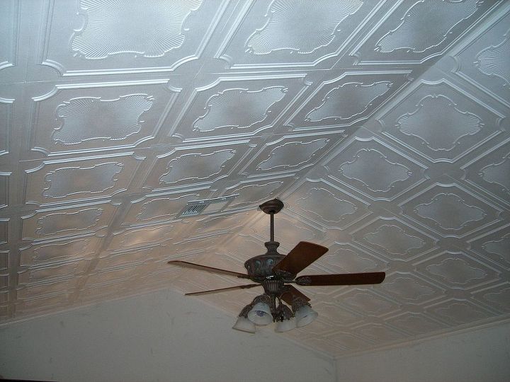 diy affordable install over existing popcorn ceiling, Ceiling Tile By Us Customer s DIY project installed Design R 74