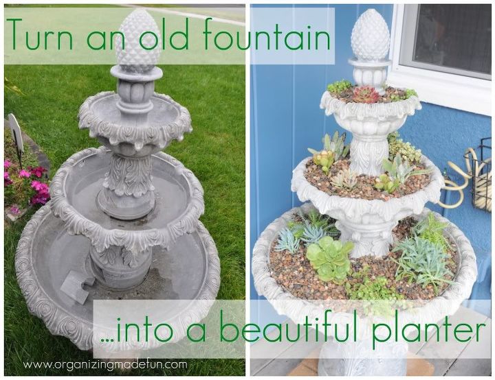 fountain of succulents, flowers, gardening, outdoor living, ponds water features, succulents, This fountain planter turned out beautiful