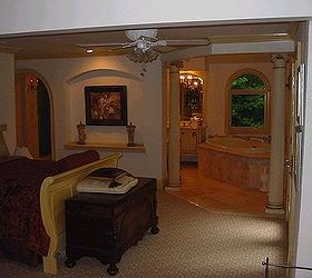 total custom renovation of the master bedroom bathroom and walk in closets knock, bathroom ideas, bedroom ideas, home decor, Custom Master bedroom and bath Travertine floors antique cabinetry with fluted columns