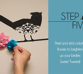 stencil how to cute lace birds on a wire, home decor, painting, You can decorate your finished stencil design with colorful flowers or accents to make the feature wall a piece of art