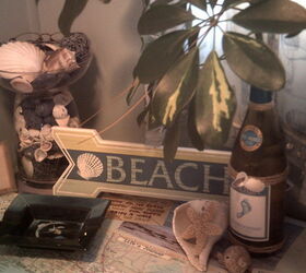 these are a few of my favorite things, home decor, top of my little dresser in bathroom covered in maps of Florida