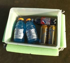 10 easy diy camping hacks from pinterest, crafts, outdoor living, Make a Floating Cooler from a Plastic Tub Rope and a Pool Noodle