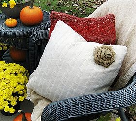 getting cozy for fall sweater pillows with a burlap rose tutorial, crafts, home decor, Easy and inexpensive to make sweater pillows with a burlap rose
