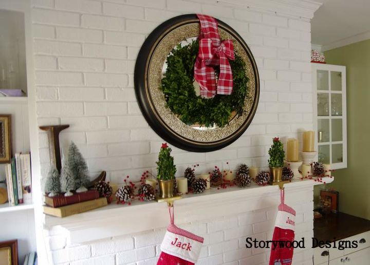 a holly jolly mantel, crafts, seasonal holiday decor, wreaths, My favorite a boxwood wreath with its gingham now