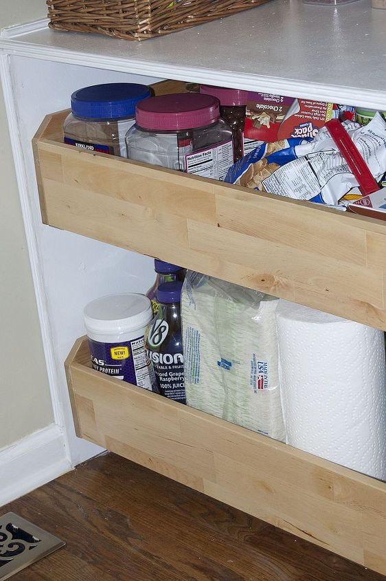 pantry redo, closet, diy, storage ideas, woodworking projects, Pull out drawers