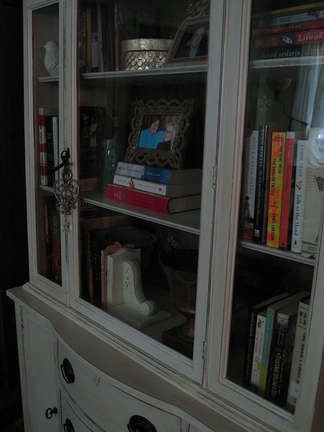 old china cabinet becomes new bookcase, home decor, painted furniture, close up different angle