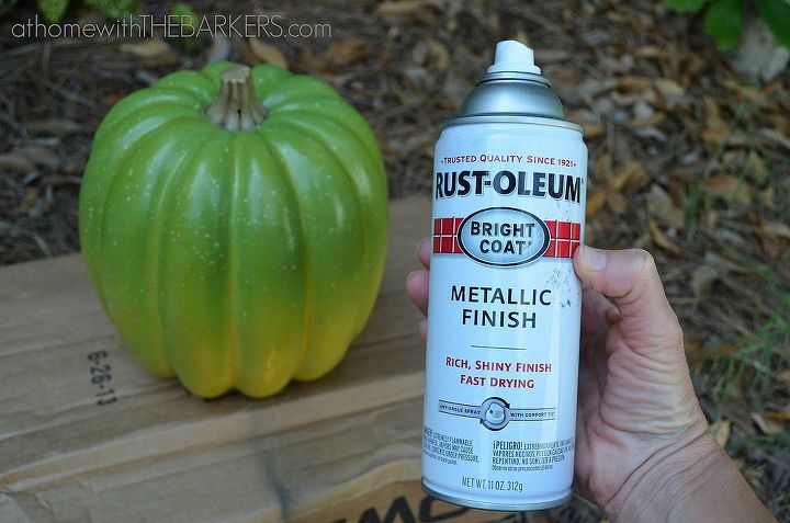how to get an aged zinc look on a plastic pumpkin, crafts, painting, First step spray paint with Metallic Finish