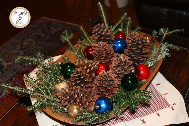 decking the halls with simplistic decor, christmas decorations, seasonal holiday decor, Fresh clippings from the frasier fir tree pinecones colored bulbs and a star checked square for a living room trunk display