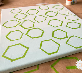ombre geometric art, crafts, painting, wall decor, Frog Tape sliced into short pieces create hexagons