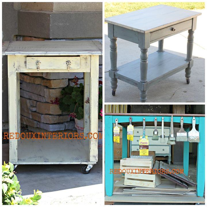 upcycle your table to a rolling kitchen island or work table, painted furniture, repurposing upcycling, woodworking projects, A Vintage Farm house Table cute side table and oversized Dining Table all get makeovers with Wheels