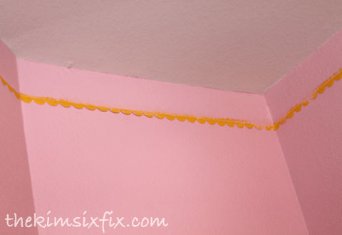 a painted faux eyelet border instead of crown molding, bedroom ideas, paint colors, painting, wall decor, woodworking projects