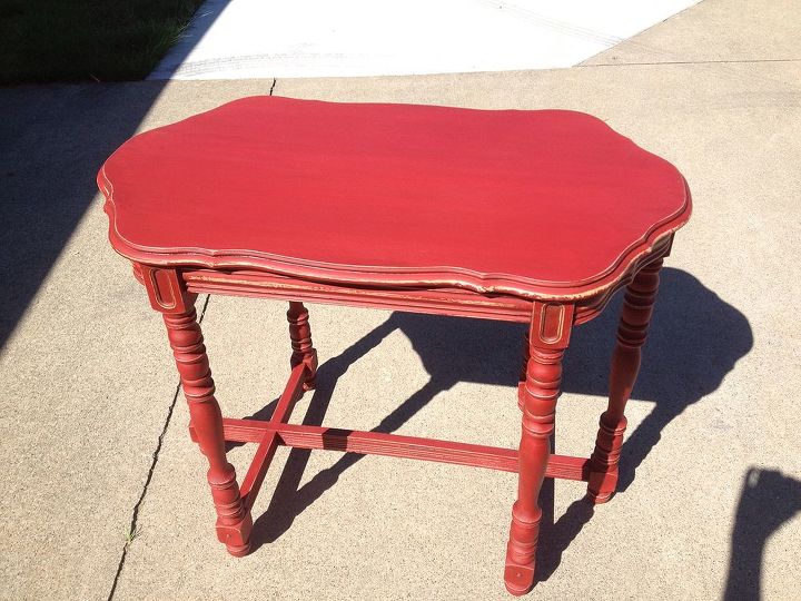 well needed facelift on a great little table, painted furniture, I love this color
