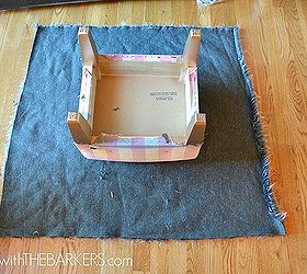how to reupholster a foot stool, painted furniture, reupholster, Cutting fabric to correct size