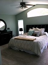 i have an arched window above my bed there is a long window on each side of the bed, bedroom ideas, home decor, painted furniture, windows, bedroom