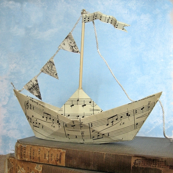summery sheet music sailboats, crafts, All you need is sheet music string and a bamboo skewer
