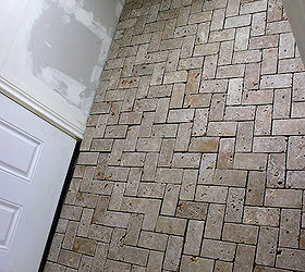 laundry room makeover on a budget, home decor, our travertine tile we laid ourselves